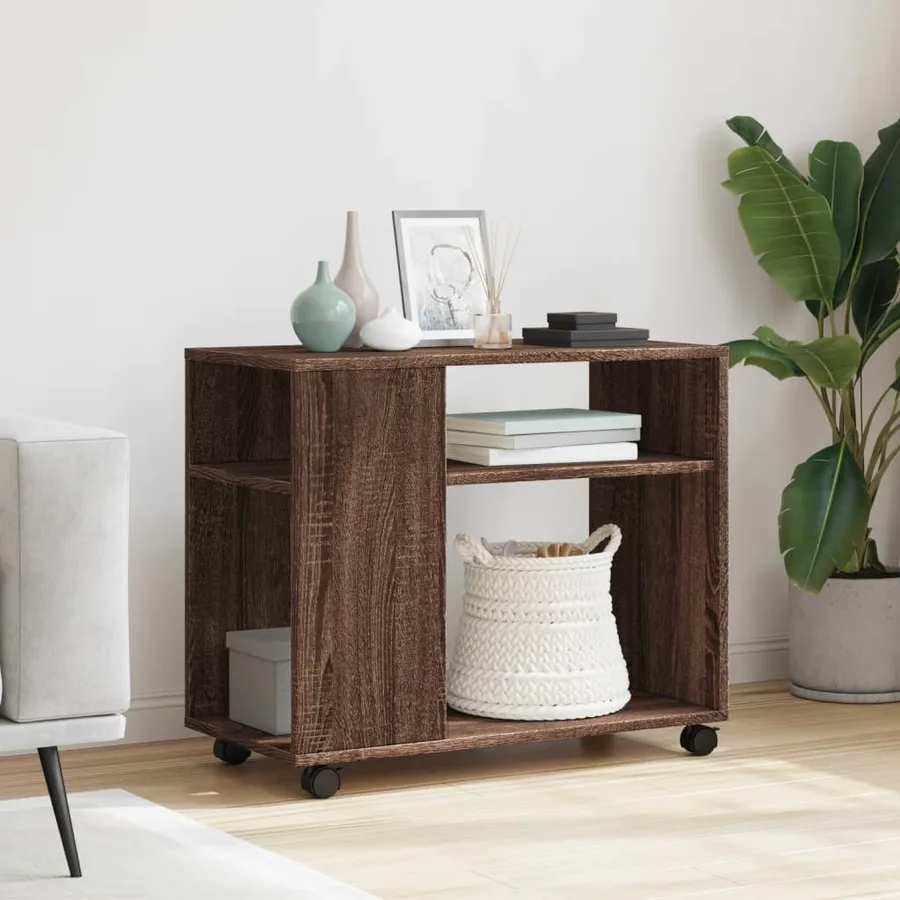 Table d'appoint avec roues chêne marron bois d'ingénierie - 3