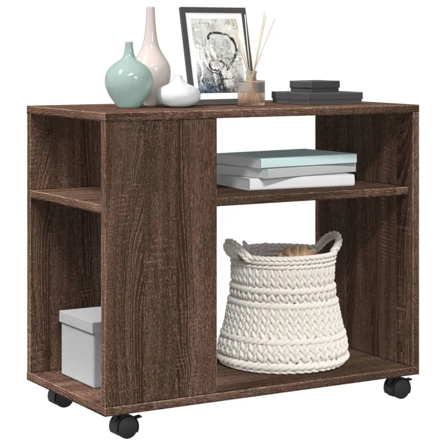 Table d'appoint avec roues chêne marron bois d'ingénierie - 4