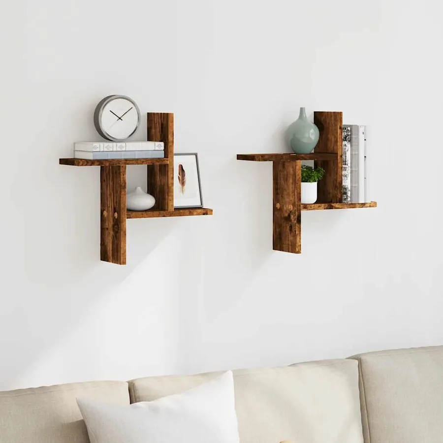 Étagères murales 2 pcs chêne fumé 38x12x38 cm bois d'ingénierie