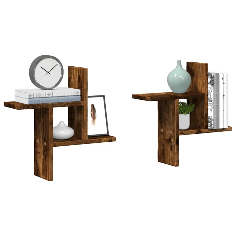 Étagères murales 2 pcs chêne fumé 38x12x38 cm bois d'ingénierie - 4