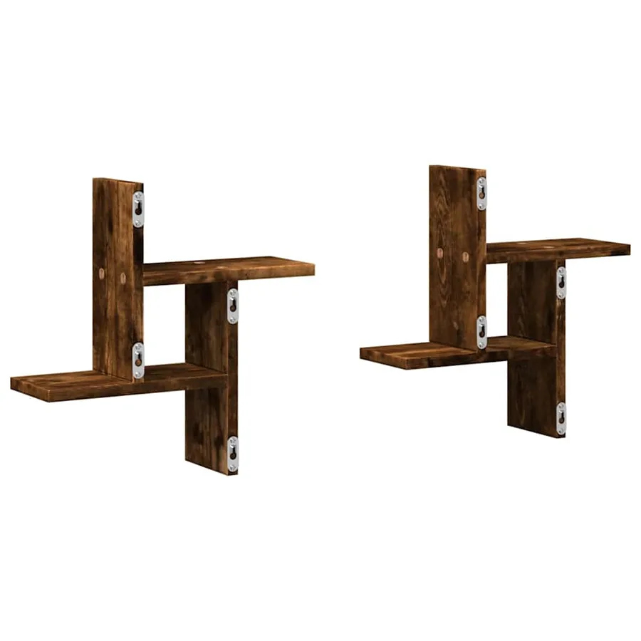 Étagères murales 2 pcs chêne fumé 38x12x38 cm bois d'ingénierie - 7