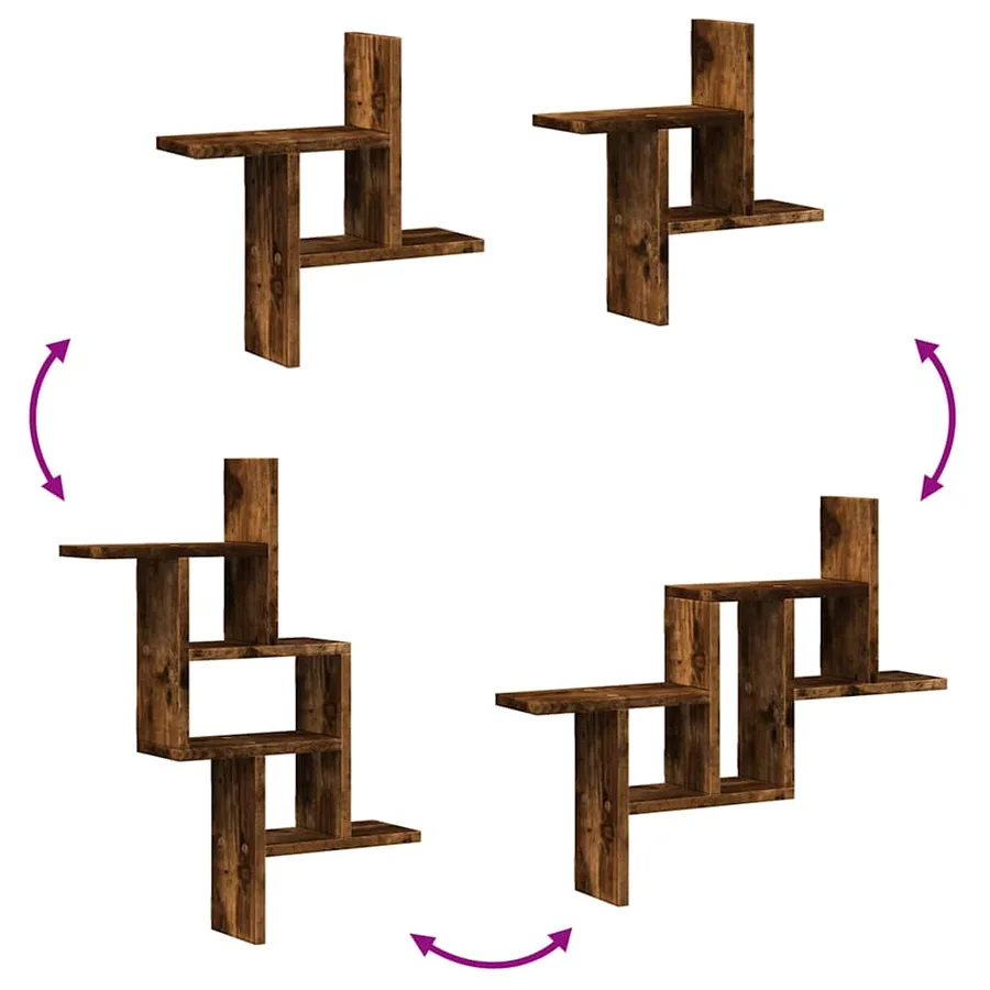 Étagères murales 2 pcs chêne fumé 38x12x38 cm bois d'ingénierie - 8