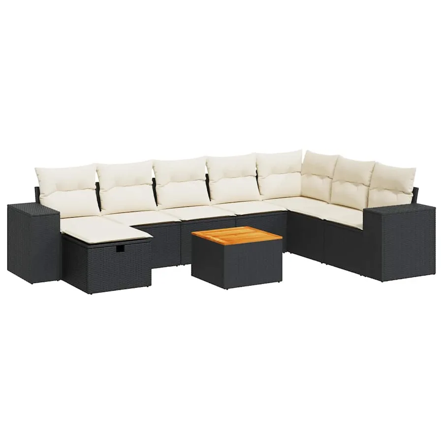 Salon de jardin 9 pcs avec coussins noir résine tressée - 2