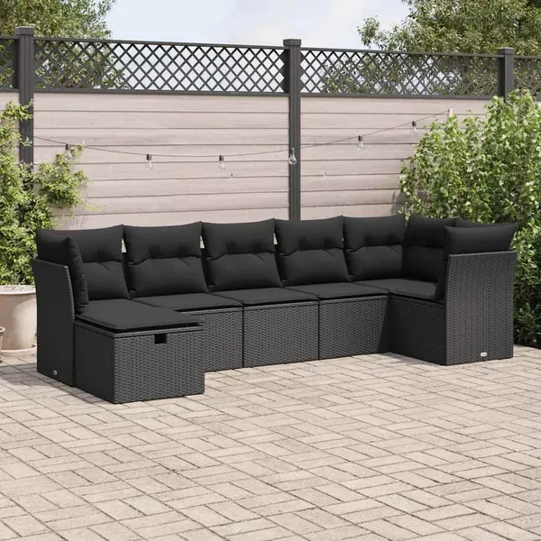 Salon de jardin 7 pcs avec coussins noir résine tressée 62 x 62 x 69 cm - 59,4 kg