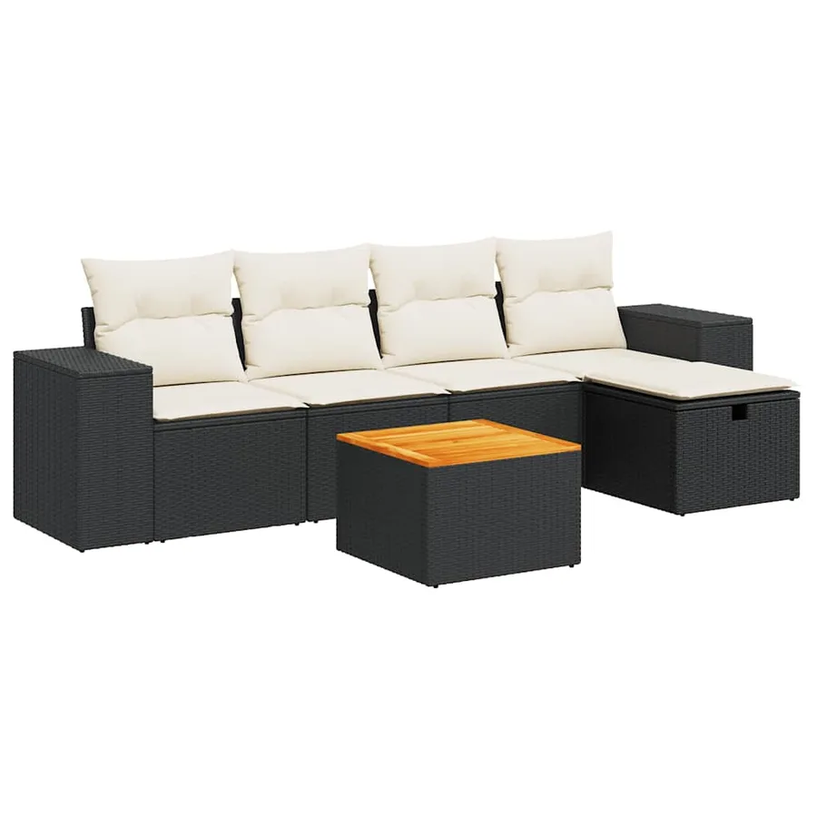 Salon de jardin 6 pcs avec coussins noir résine tressée - 2