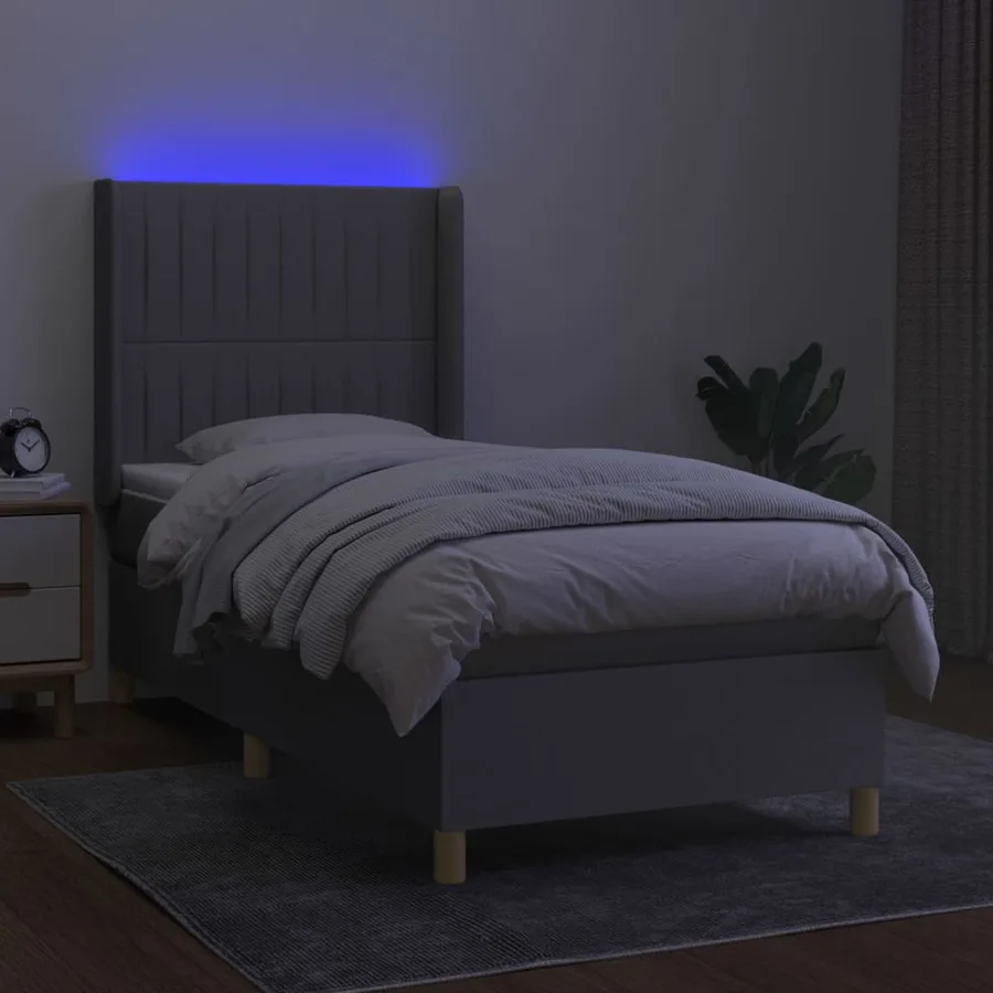 Sommier à lattes de lit matelas LED Gris clair 80x200cm Tissu - 3