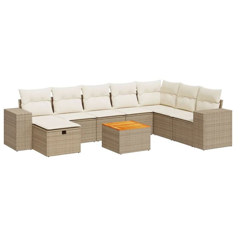Salon de jardin avec coussins 9 pcs beige résine tressée - 2