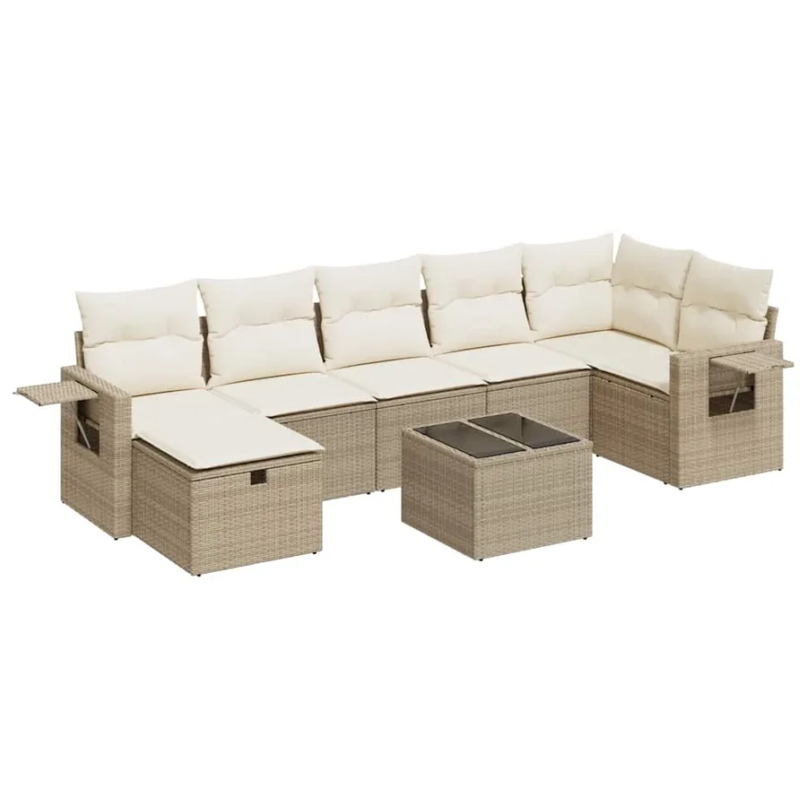 Salon de jardin avec coussins 8 pcs beige résine tressée - 2