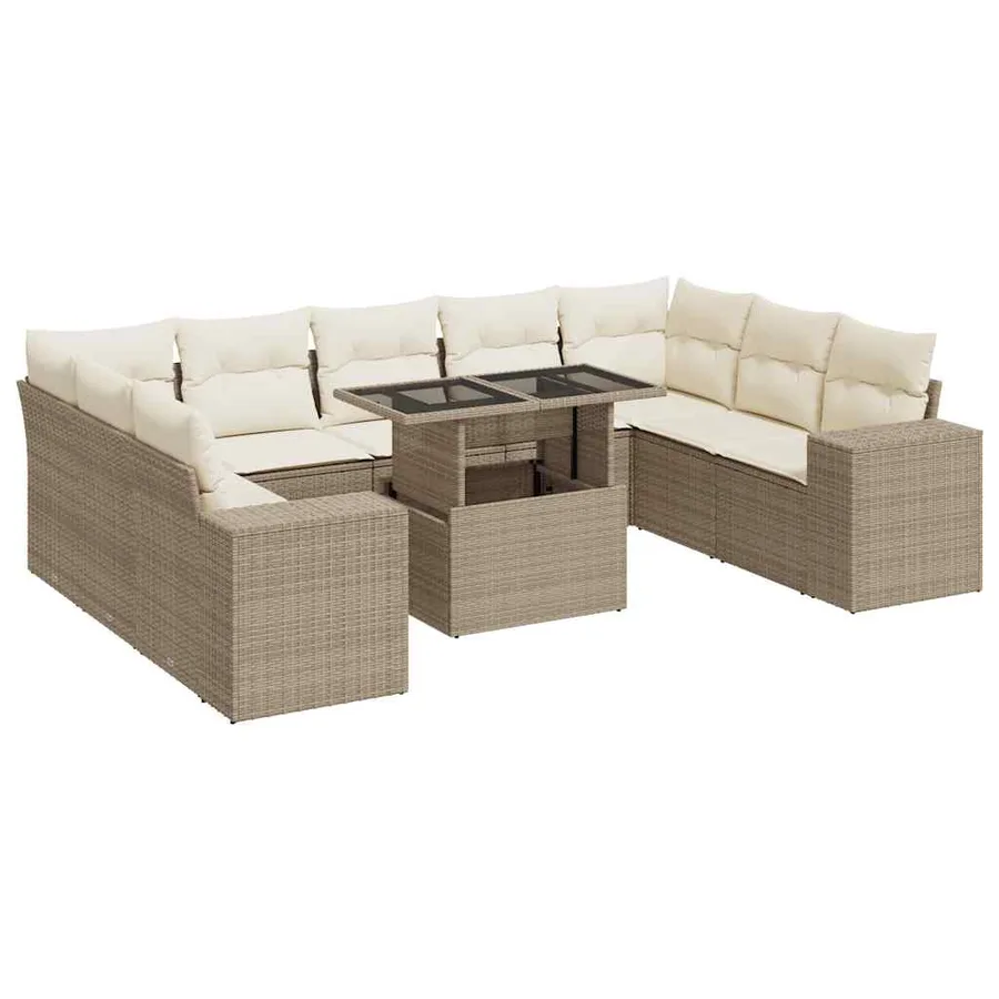 Salon de jardin avec coussins 10 pcs beige résine tressée - 2