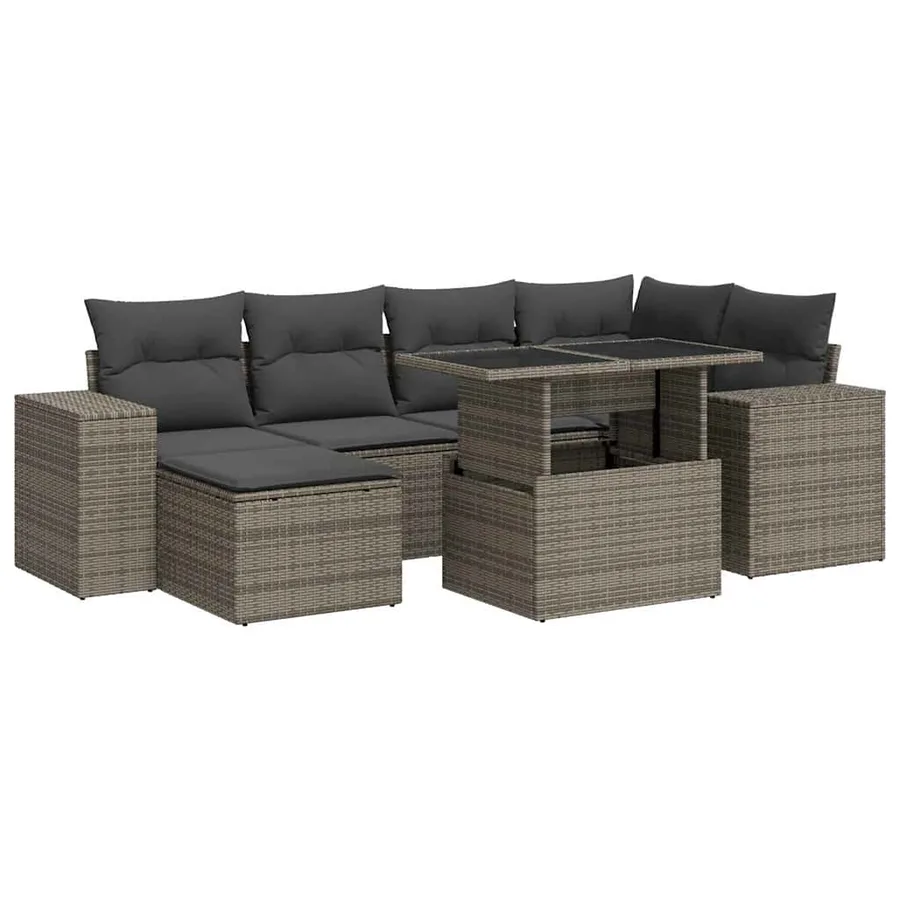 Salon de jardin avec coussins 7 pcs gris résine tressée - 2