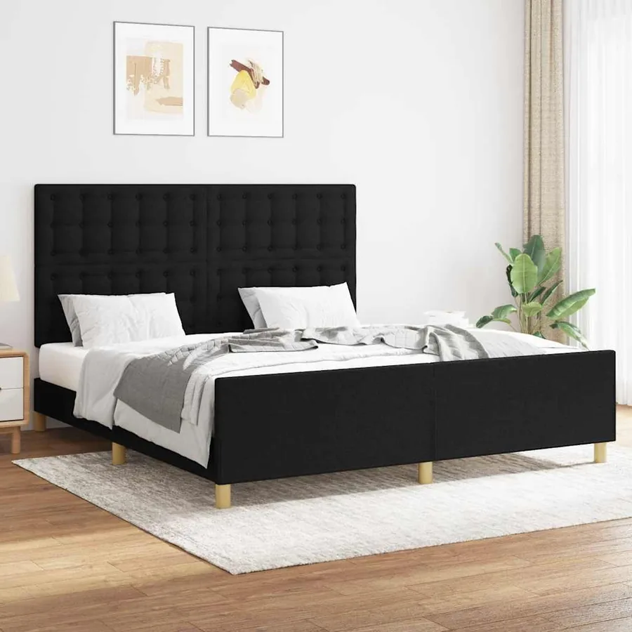 Cadre de lit sans matelas noir 160x200 cm tissu