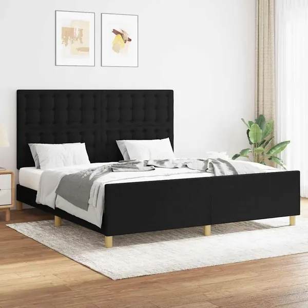 Cadre de lit sans matelas noir 160x200 cm tissu