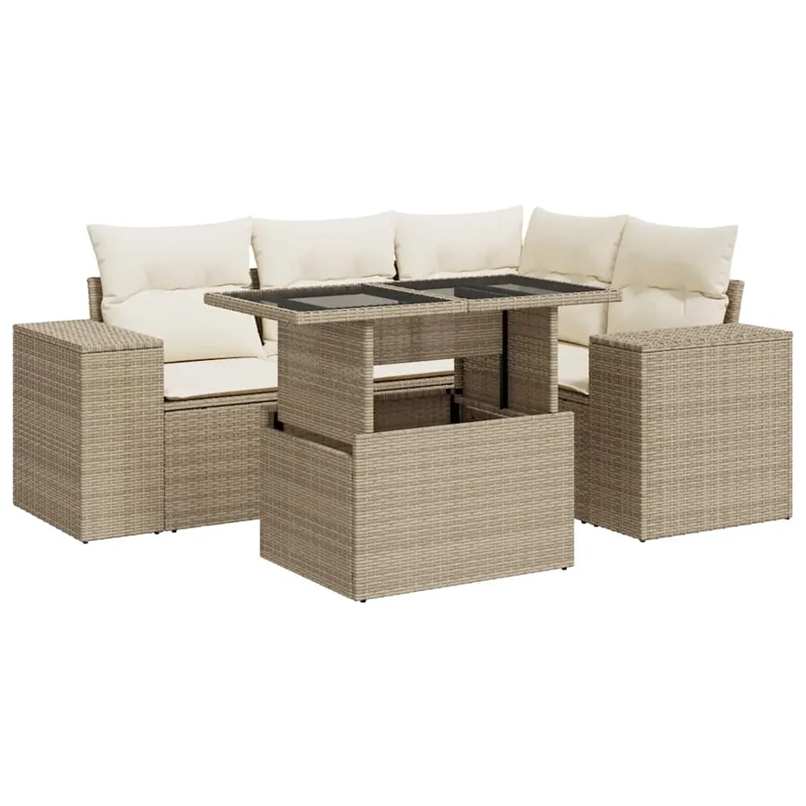 Salon de jardin avec coussins 5 pcs beige résine tressée - 2