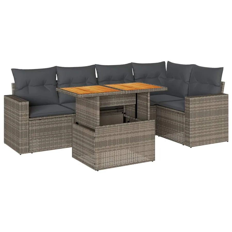 Salon de jardin 6 pcs avec coussins gris résine tressée - 2