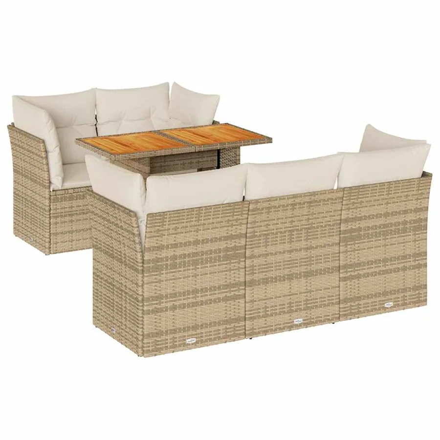 Salon de jardin avec coussins 6 pcs beige résine tressée - 2