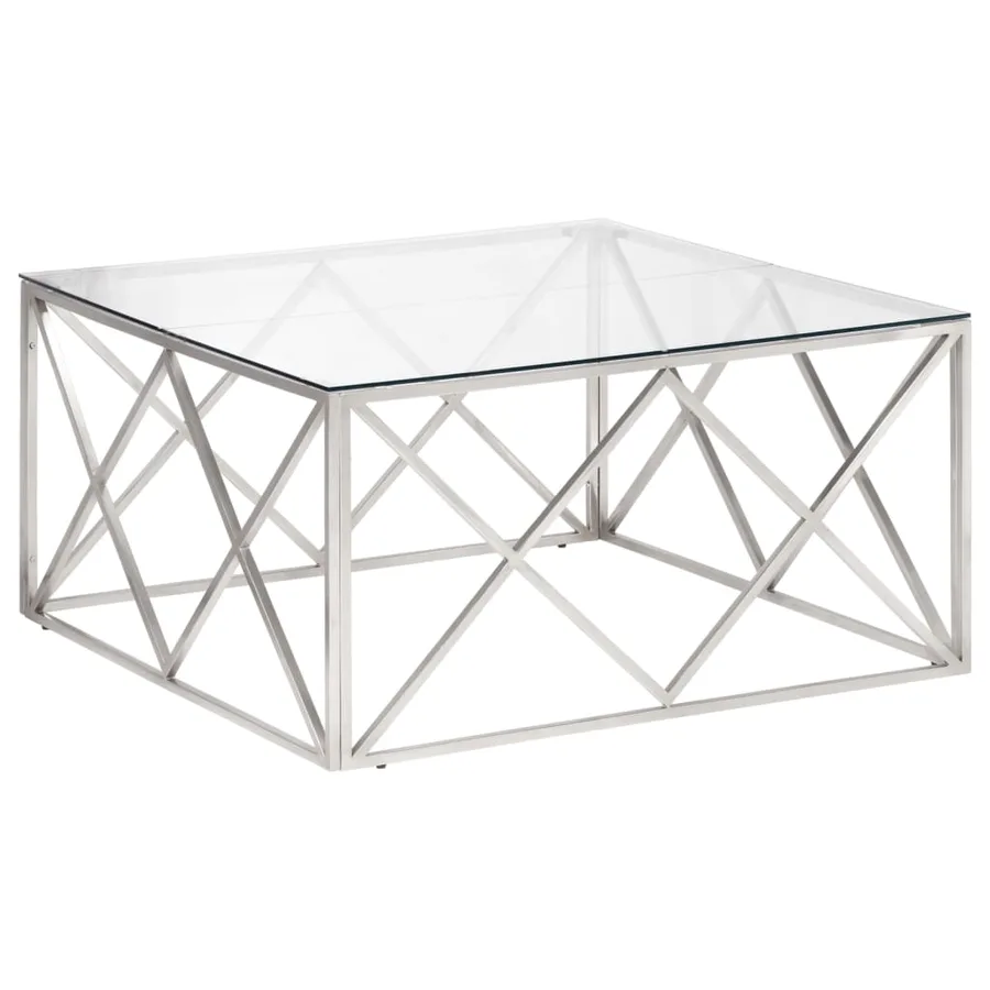 Table basse argenté acier inoxydable et verre trempé - 2