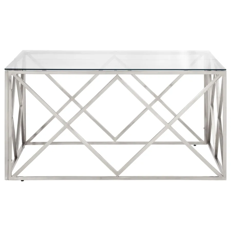 Table basse argenté acier inoxydable et verre trempé - 3