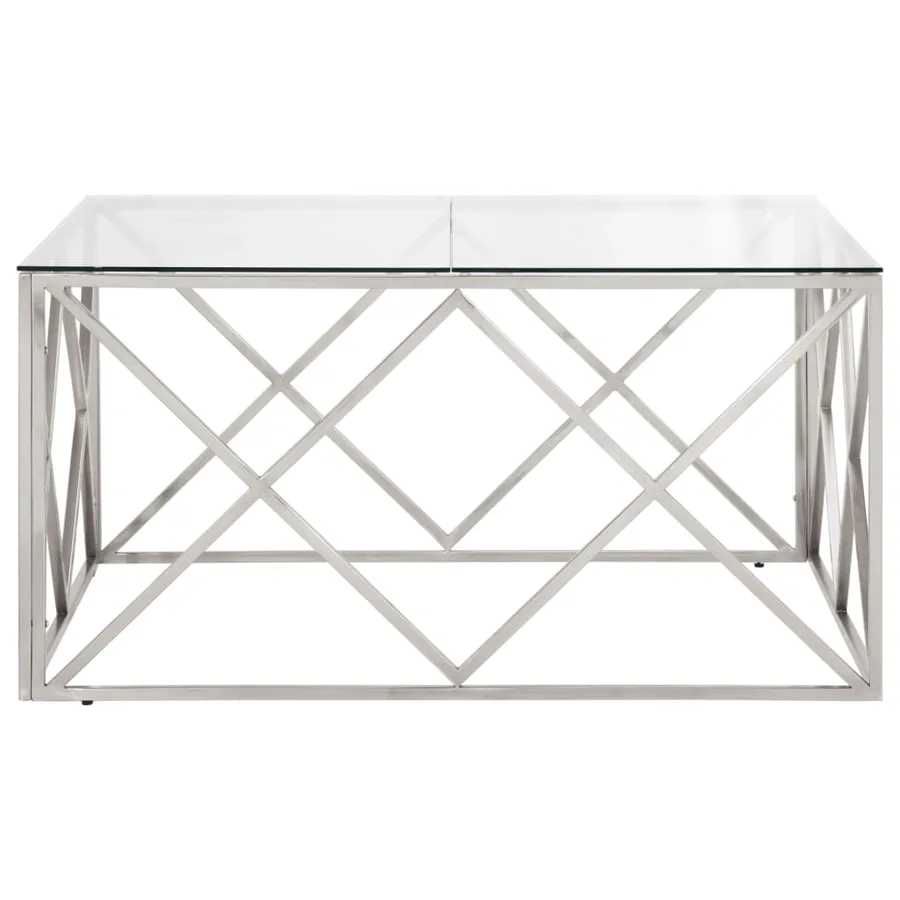 Table basse argenté acier inoxydable et verre trempé - 4