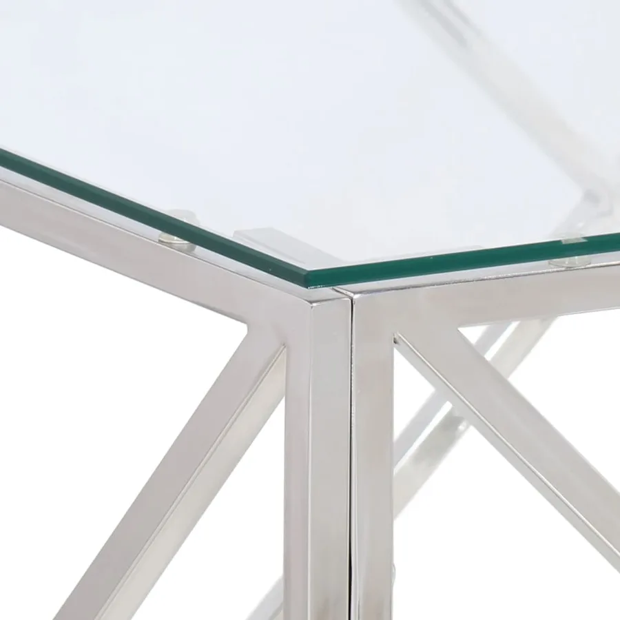Table basse argenté acier inoxydable et verre trempé - 5