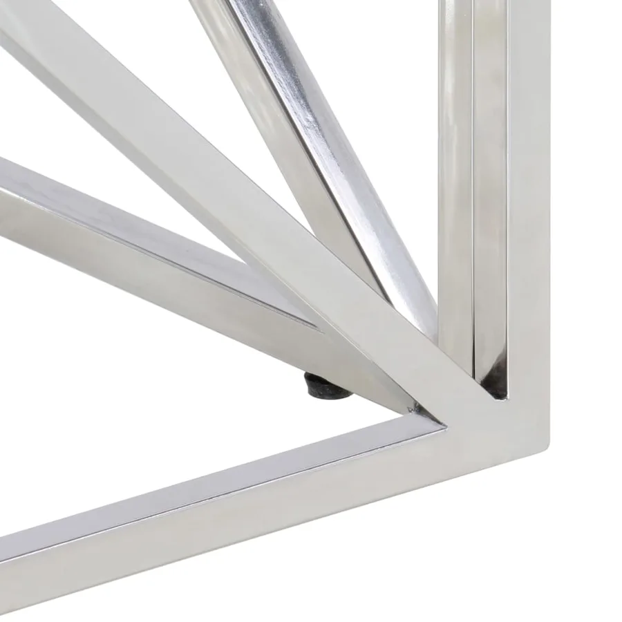 Table basse argenté acier inoxydable et verre trempé - 6