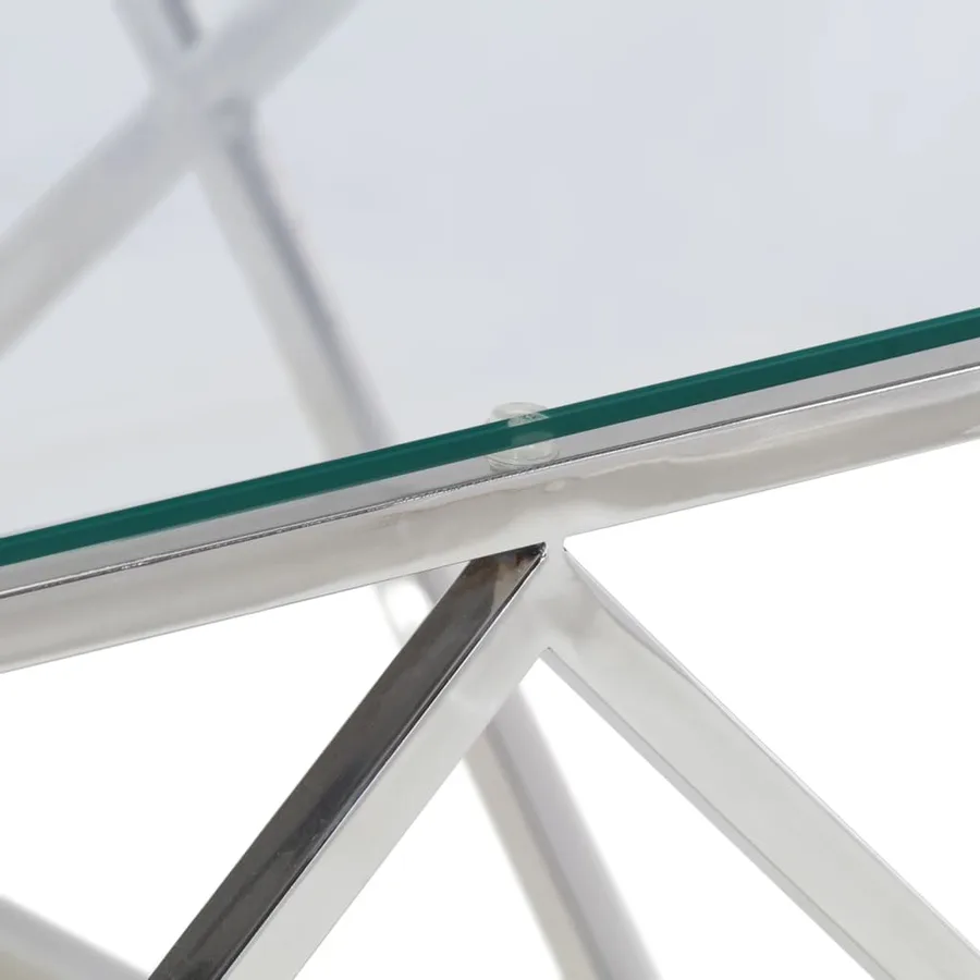 Table basse argenté acier inoxydable et verre trempé - 7