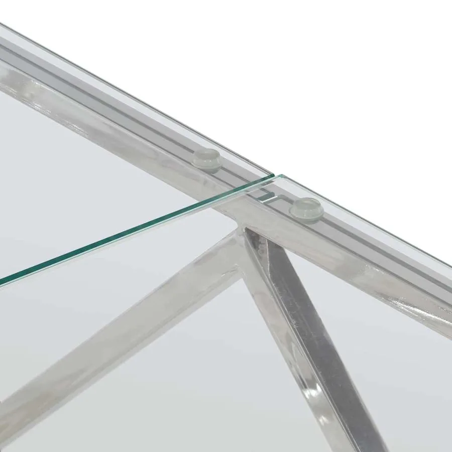 Table basse argenté acier inoxydable et verre trempé - 8