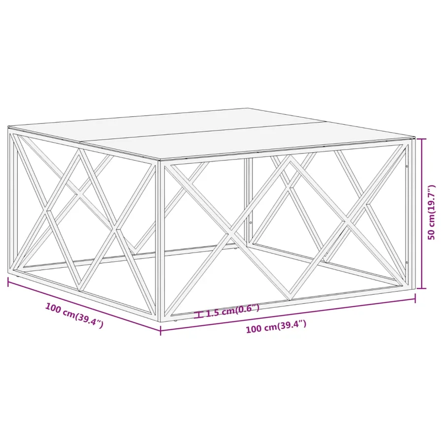 Table basse argenté acier inoxydable et verre trempé - 9