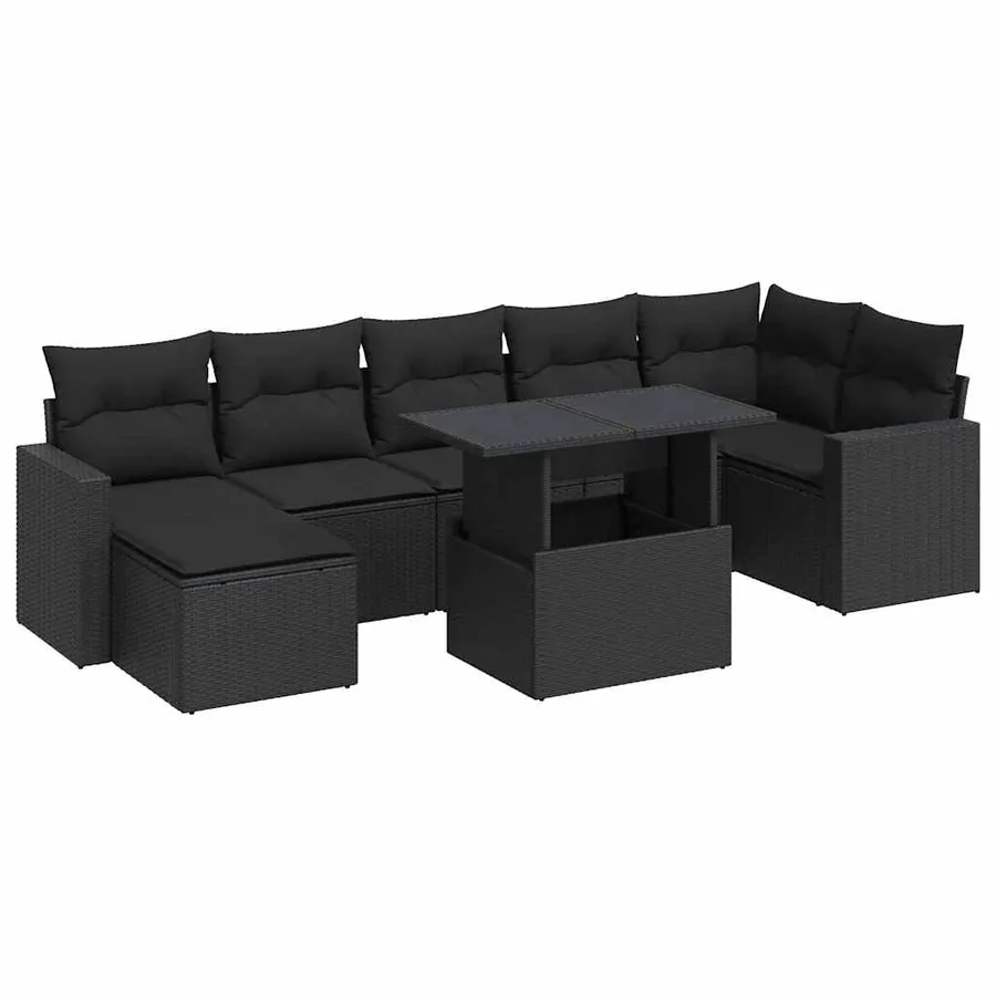 Salon de jardin 8 pcs avec coussins noir résine tressée - 2
