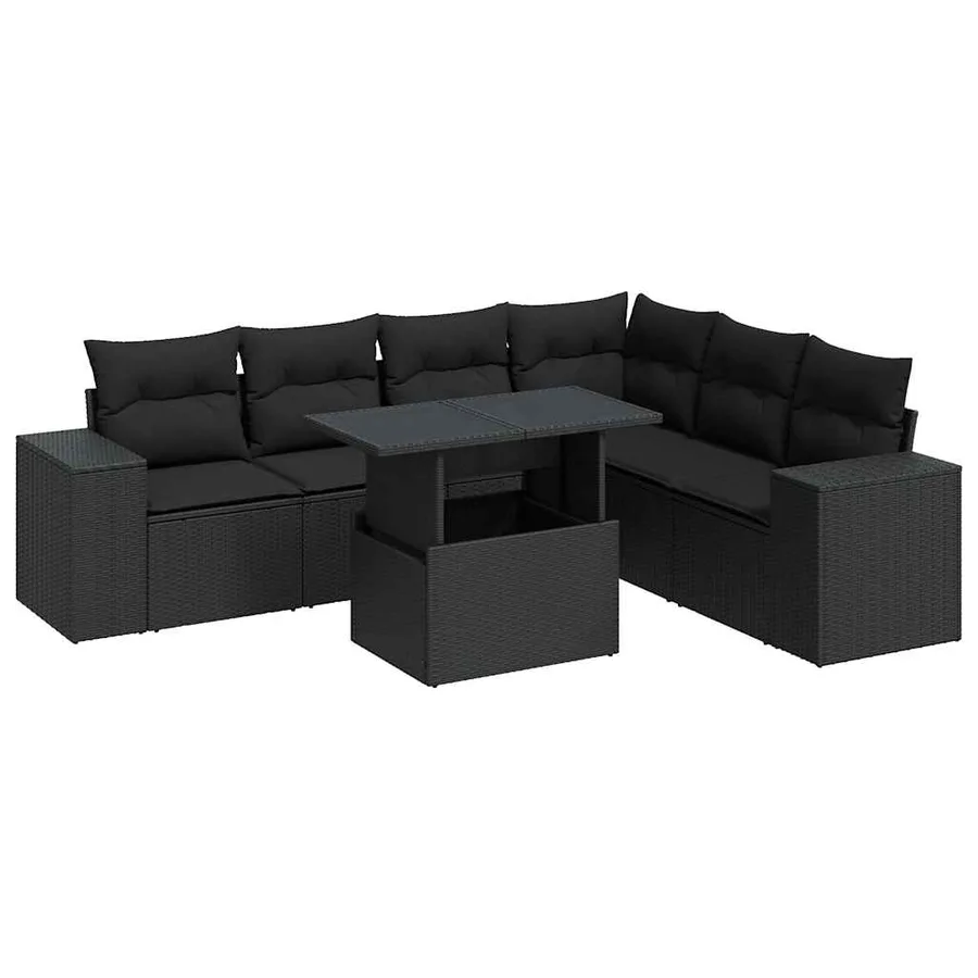 Salon de jardin 7 pcs avec coussins noir résine tressée 62 x 62 x 69 cm - 70,4 kg - 2