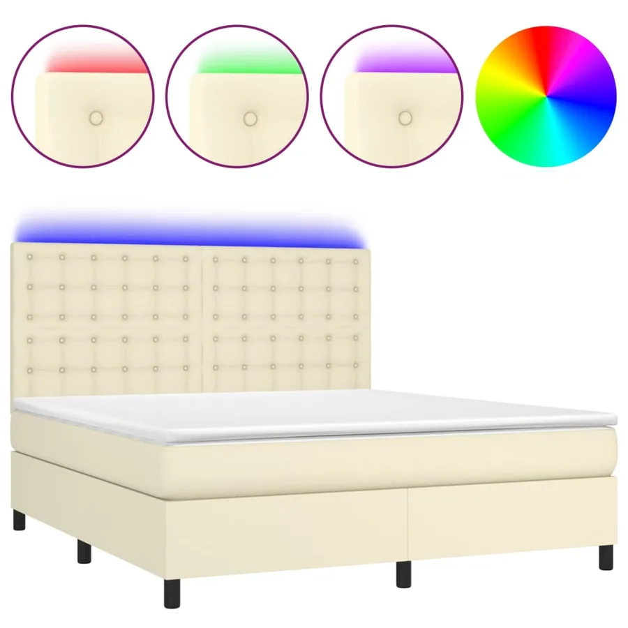 Sommier à lattes de lit avec matelas et LED Crème 180x200 cm - 2
