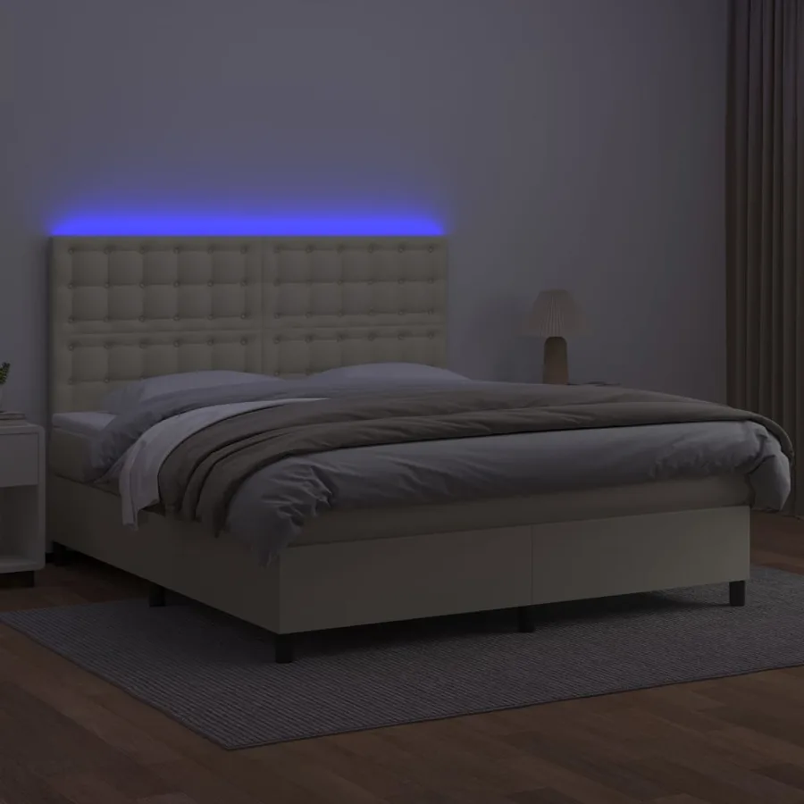 Sommier à lattes de lit avec matelas et LED Crème 180x200 cm - 4