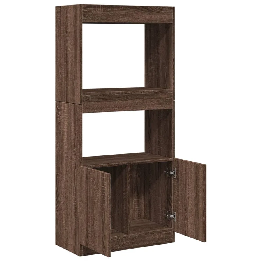 Buffet haut chêne marron 63x33x140 cm bois d'ingénierie - 8