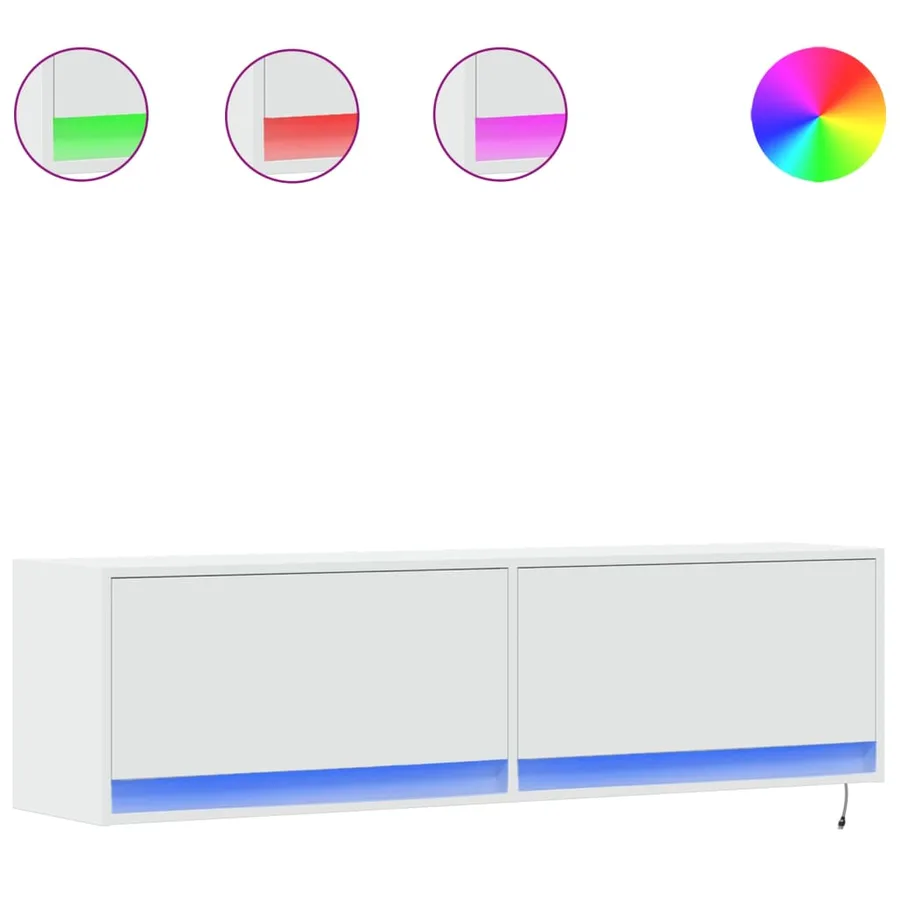 Meuble TV mural avec lumières LED blanc 140x31x38 cm - 2