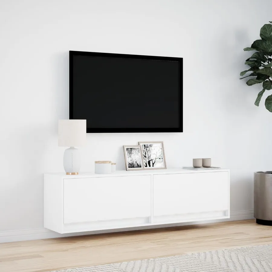 Meuble TV mural avec lumières LED blanc 140x31x38 cm - 4