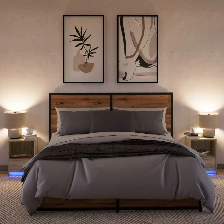 Armoires de chevet et lumières LED 2 pcs chêne sonoma - 5