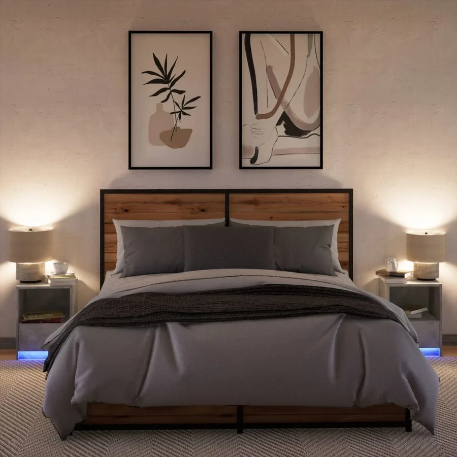 Armoires de chevet et lumières LED 2 pcs gris béton - 5