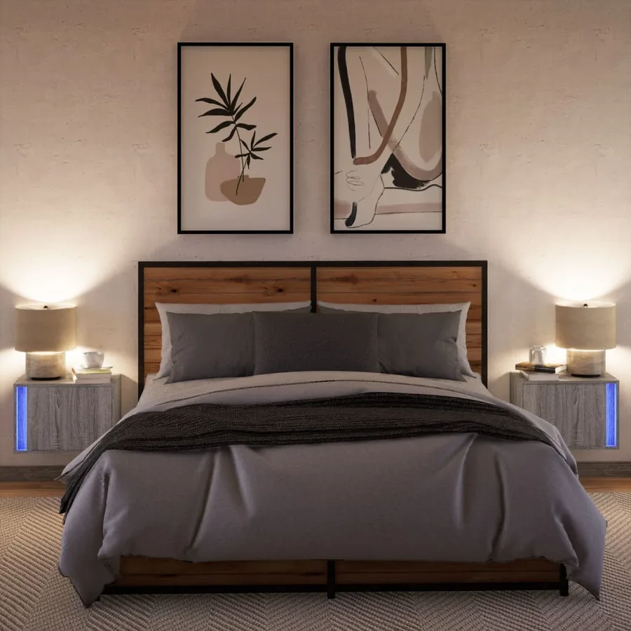 Tables de chevet murales avec lumières LED 2 pcs sonoma gris - 5