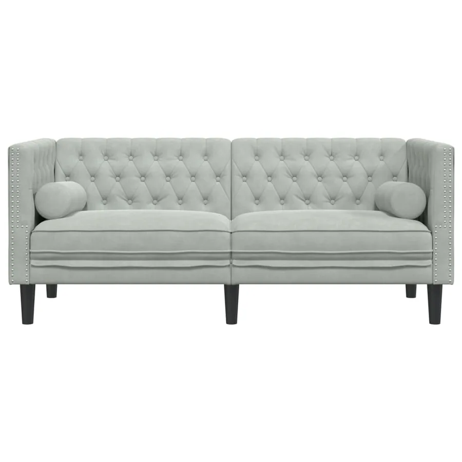 Canapé Chesterfield avec traversins 2 places gris clair velours - 4
