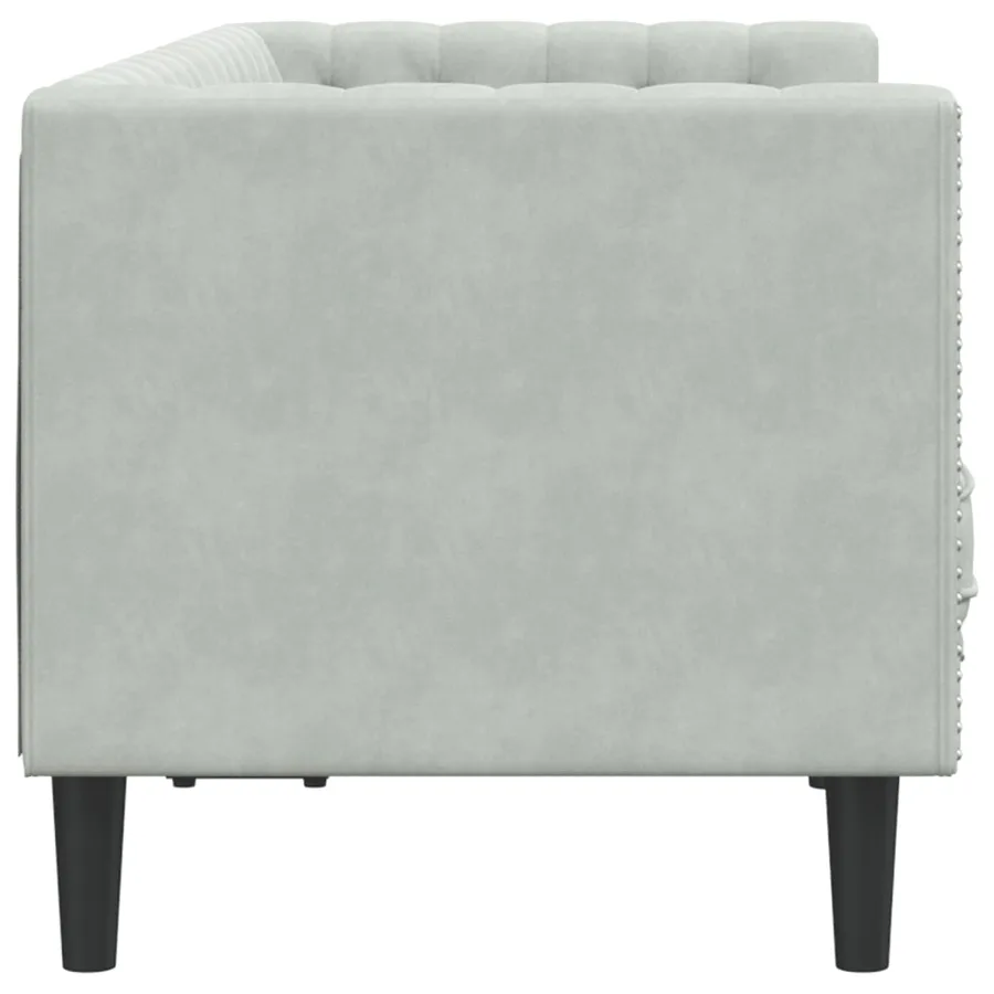 Canapé Chesterfield avec traversins 2 places gris clair velours - 5