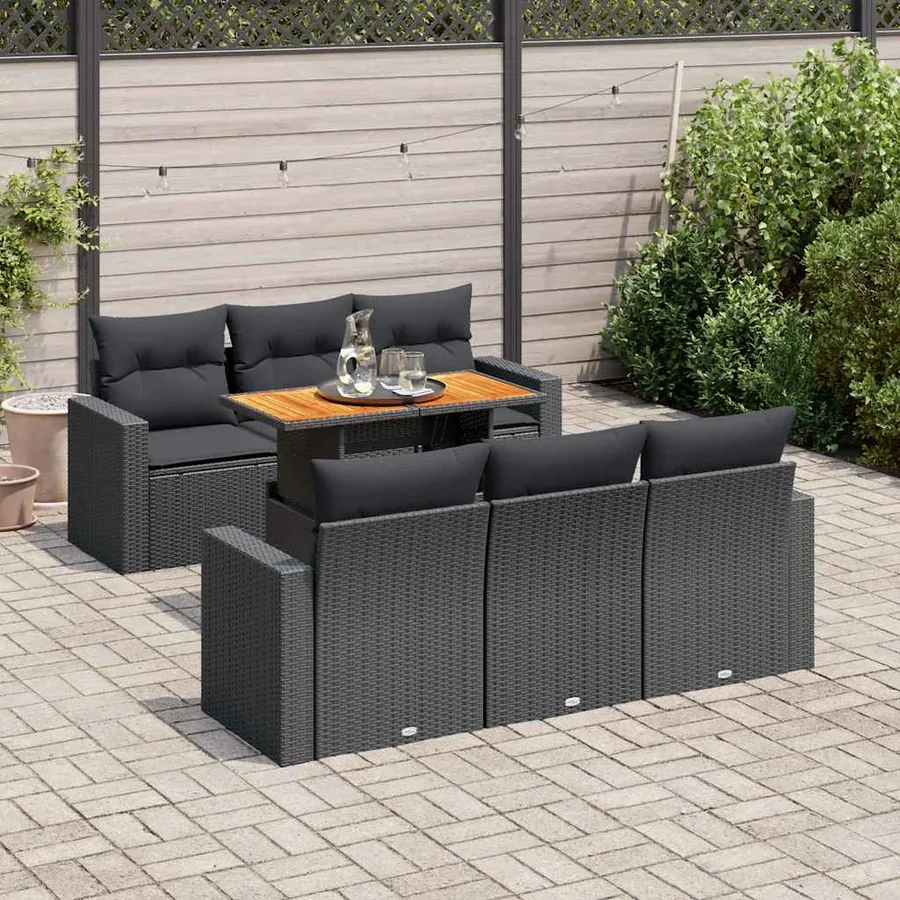 Salon de jardin 7 pcs avec coussins noir résine tressée 65,5 x 62 x 69 cm - 66,8 kg