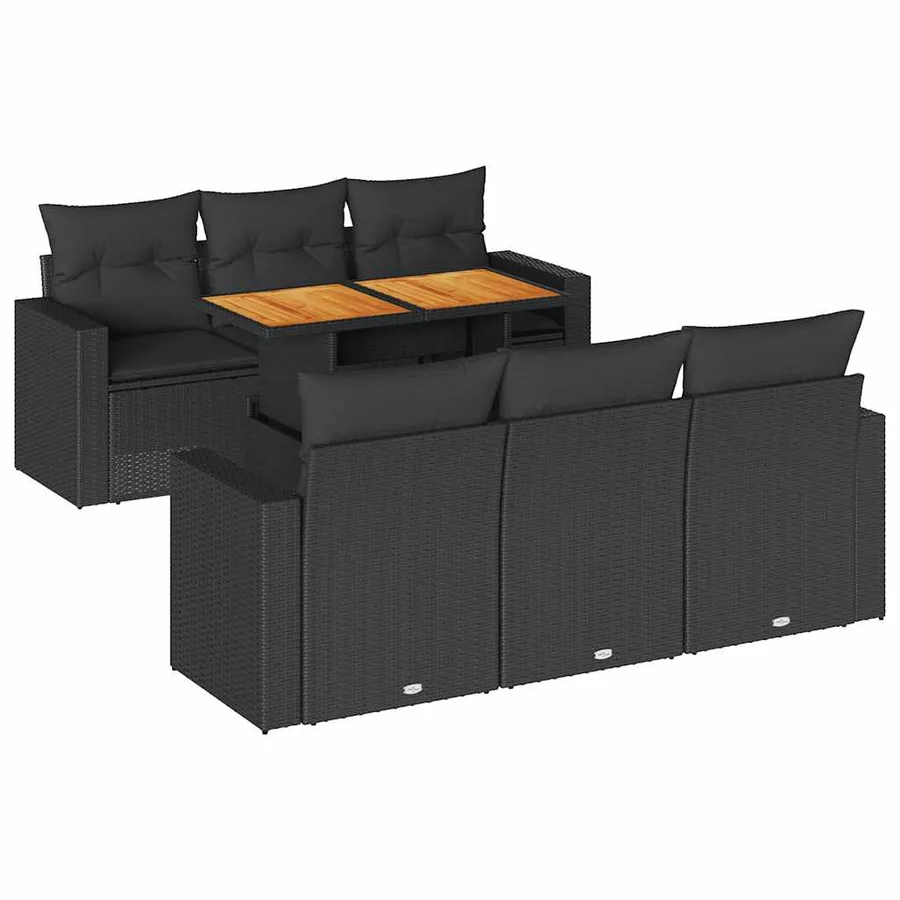 Salon de jardin 7 pcs avec coussins noir résine tressée 65,5 x 62 x 69 cm - 66,8 kg - 2