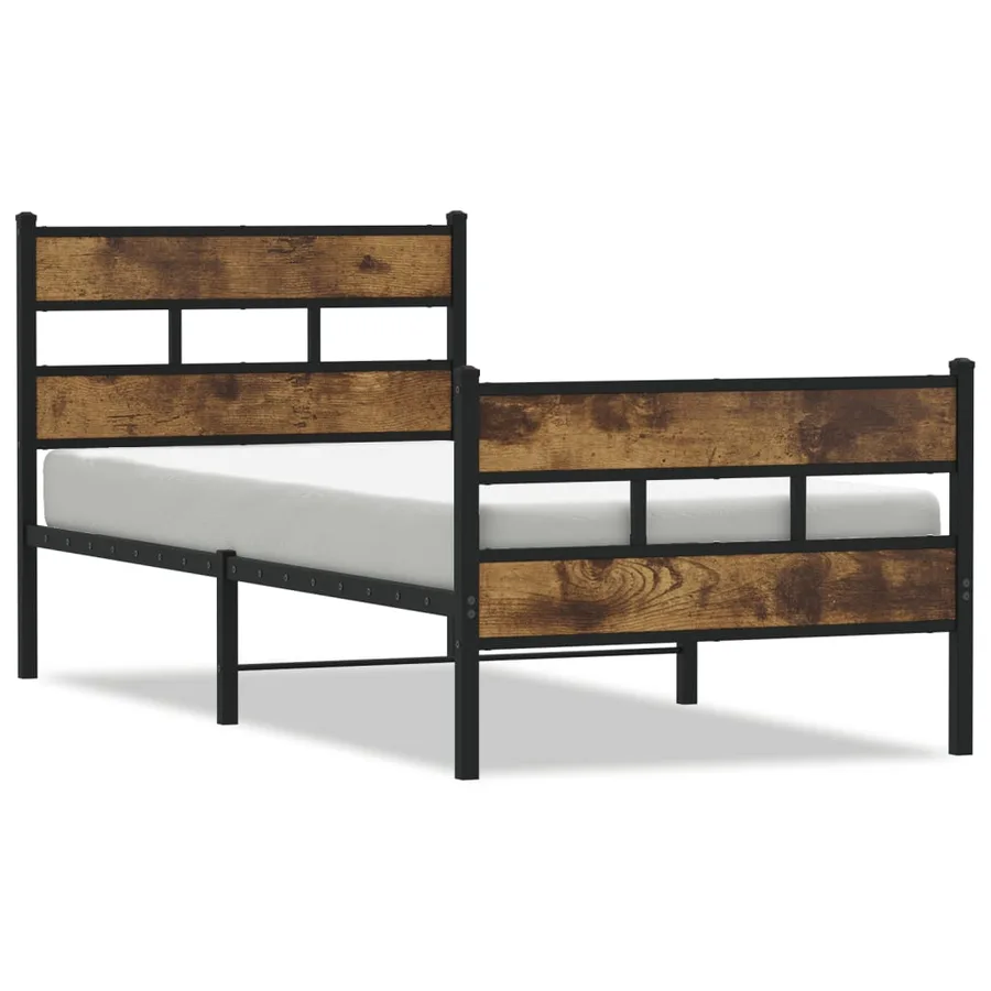 Cadre de lit en métal sans matelas chêne fumé 90x190 cm - 2