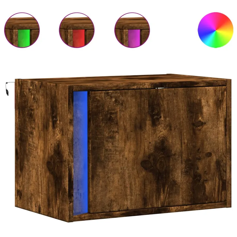 Tables de chevet murales avec lumières LED 2 pcs chêne fumé - 2