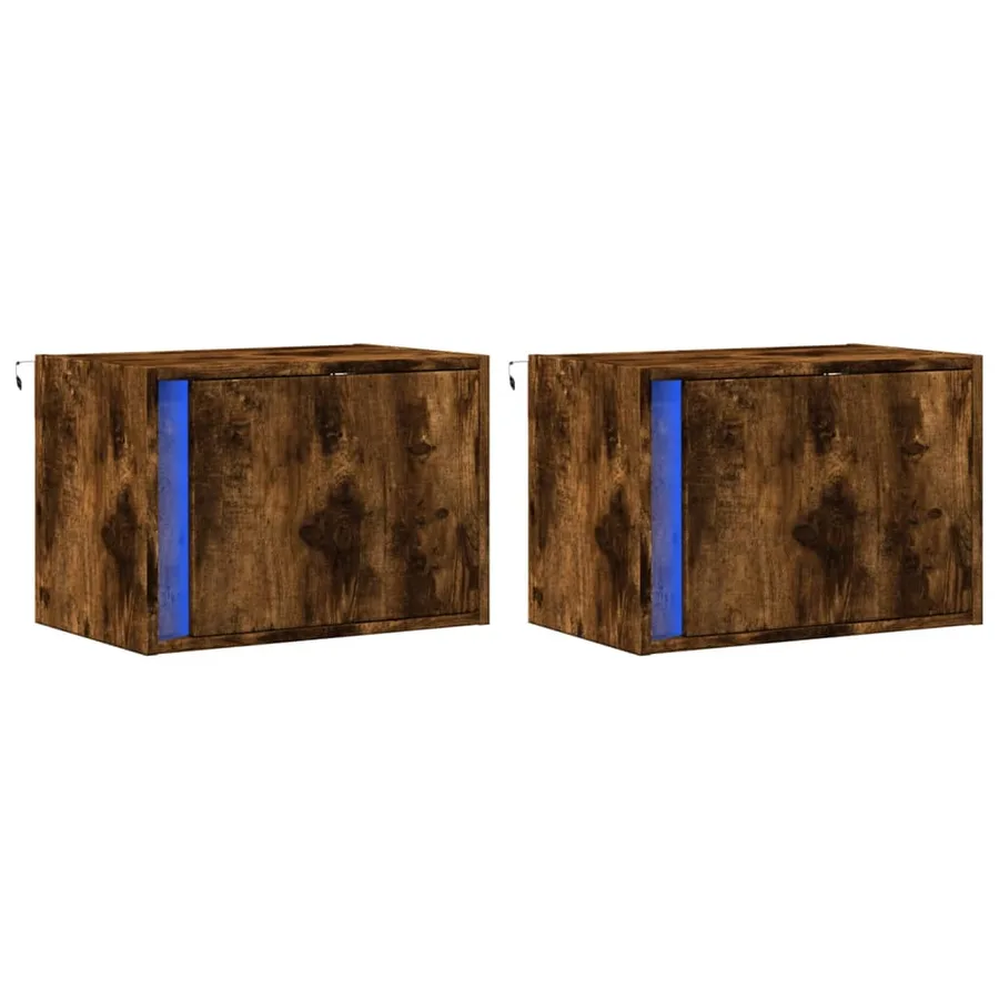 Tables de chevet murales avec lumières LED 2 pcs chêne fumé - 3