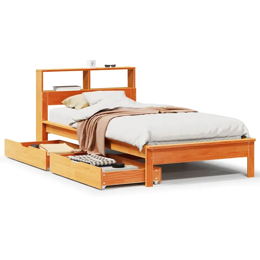 Lit bibliothèque sans matelas cire marron 90x190 cm pin massif - 2