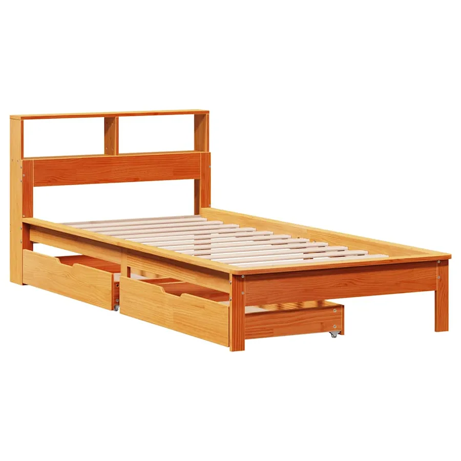 Lit bibliothèque sans matelas cire marron 90x190 cm pin massif - 3