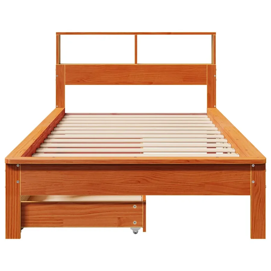 Lit bibliothèque sans matelas cire marron 90x190 cm pin massif - 4