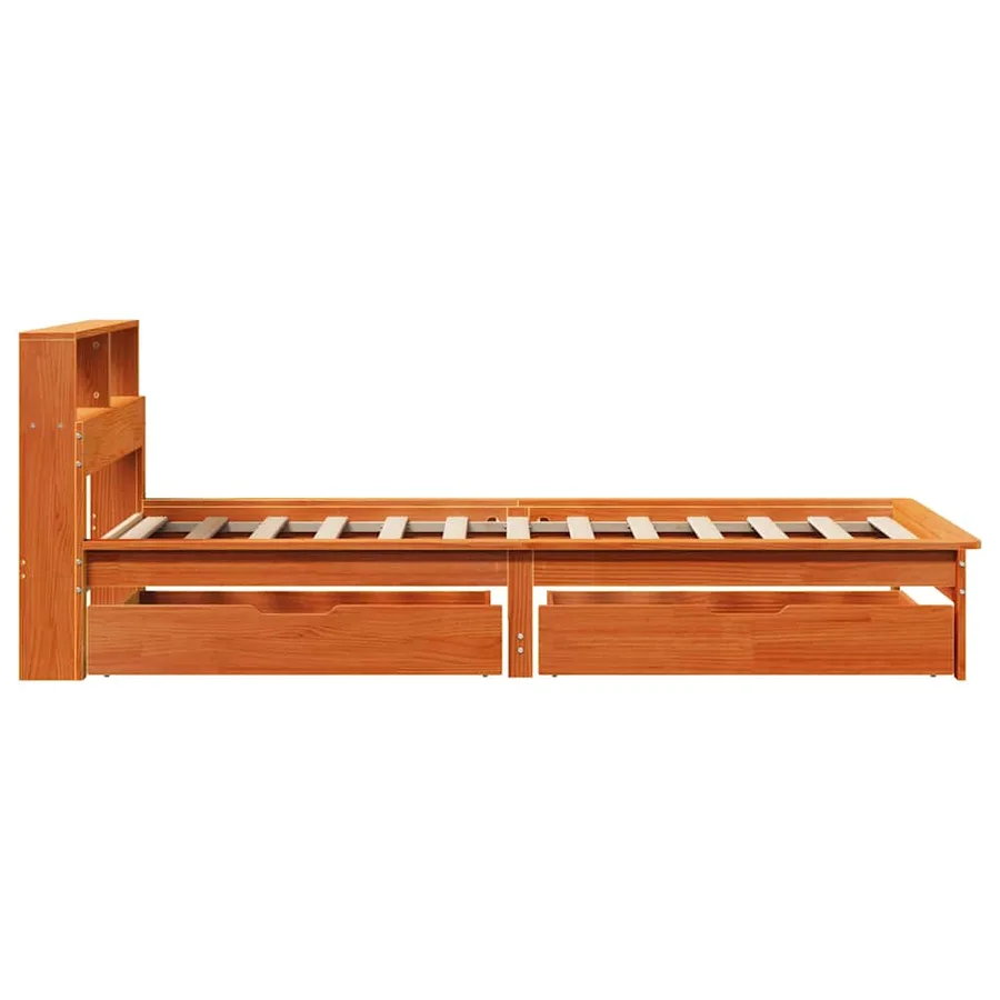 Lit bibliothèque sans matelas cire marron 90x190 cm pin massif - 5