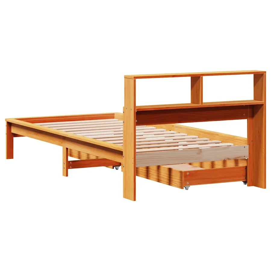 Lit bibliothèque sans matelas cire marron 90x190 cm pin massif - 6