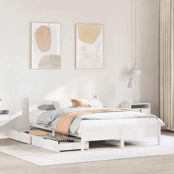 Cadre de lit sans matelas blanc 120x200 cm bois de pin massif